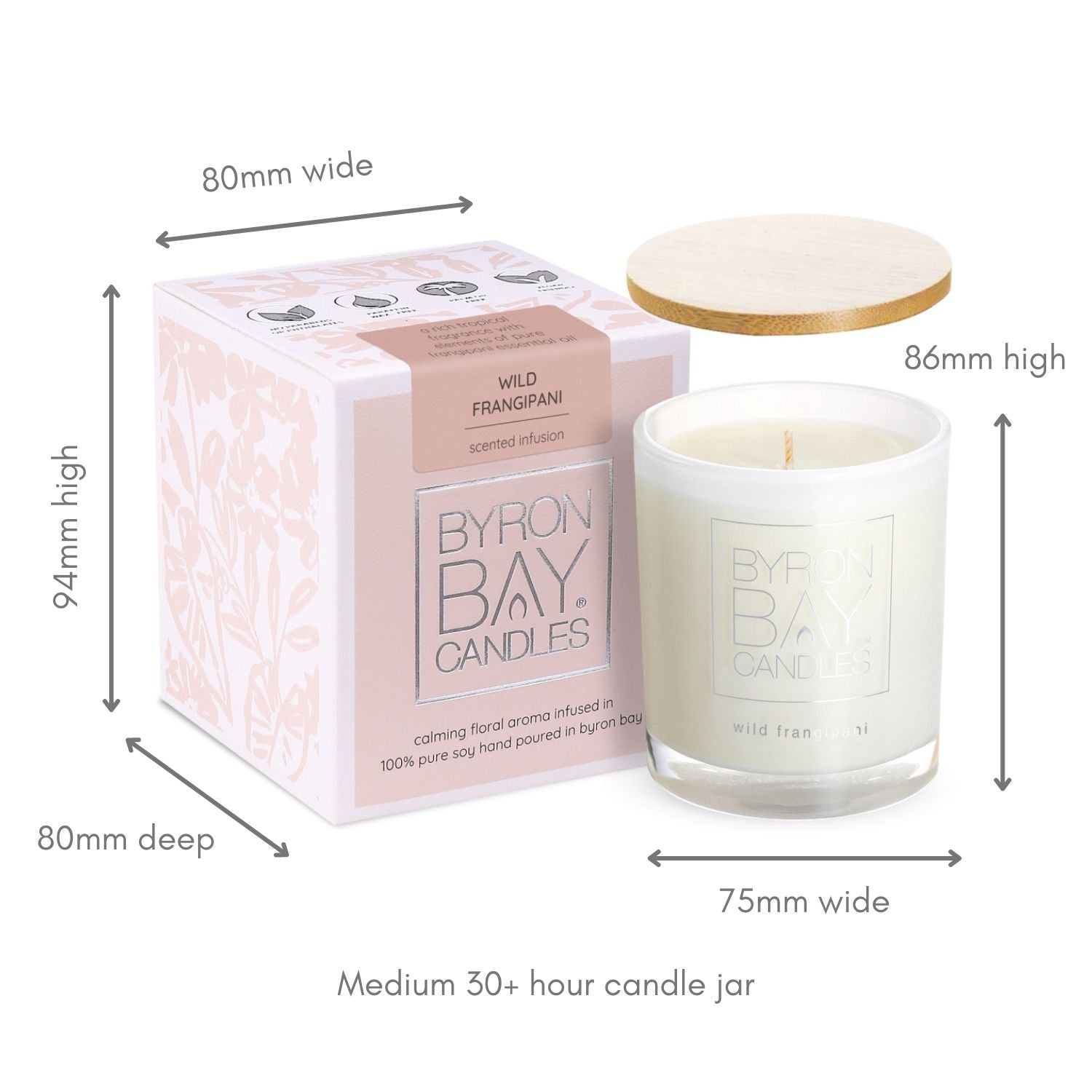 Byron Bay Candles - 30 Hour Scented Pure Soy - Wild Frangipani