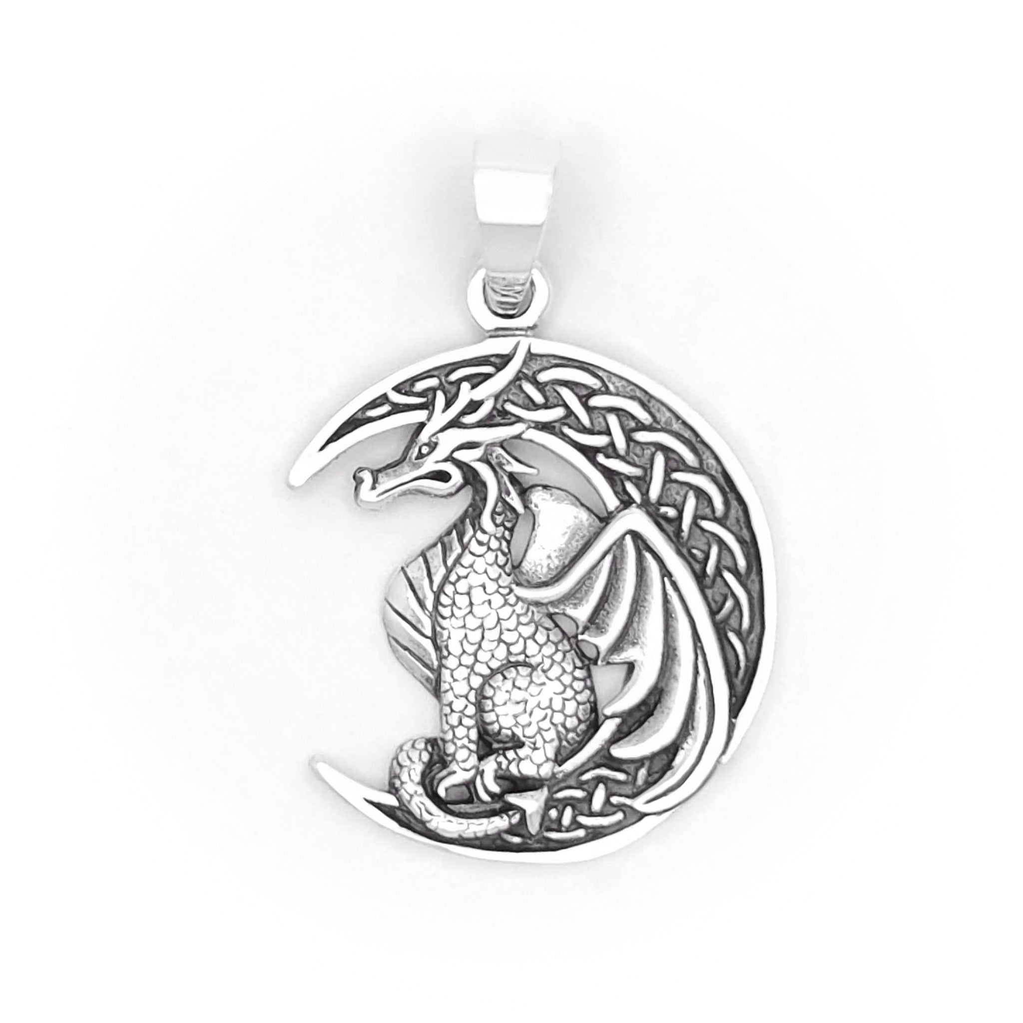 Sterling Silver Crescent Moon Sitting Dragon Pendant – Elkai