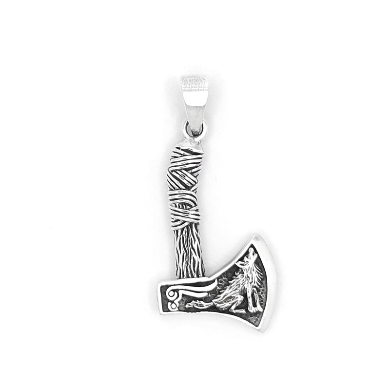 Sterling Silver Wolf Axe Pendant