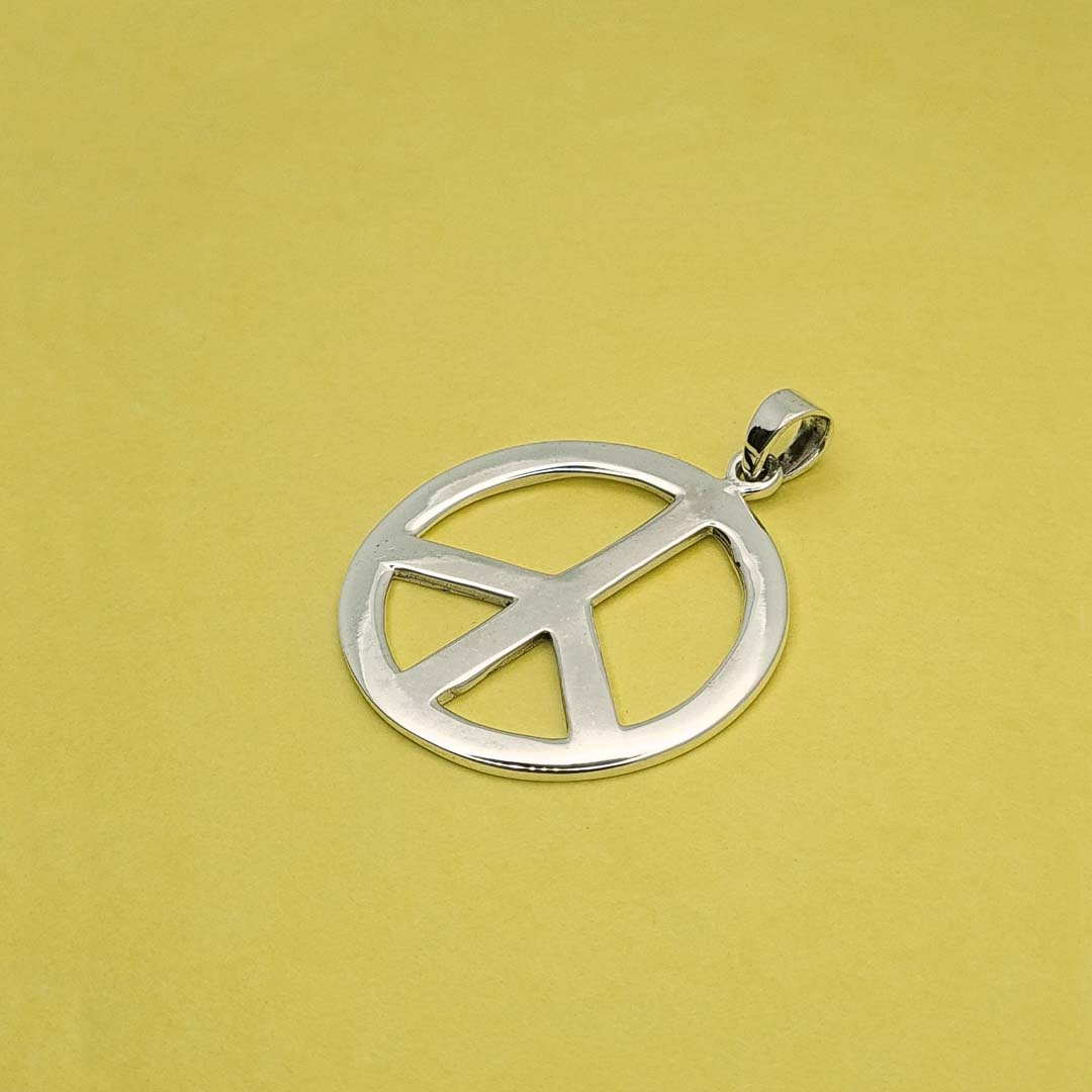 Angle shot of Sterling Silver 33mm Peace Pendant