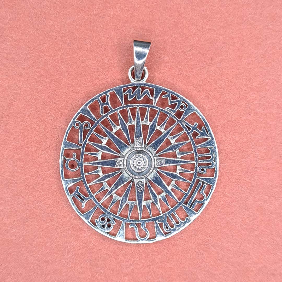 Front shot of 925 Sterling Silver Compass Pendant