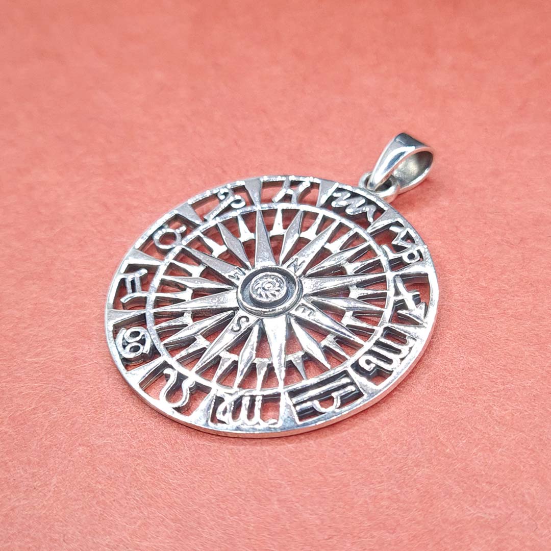 Side shot of 925 Sterling Silver Compass Pendant