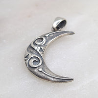 Side shot of 925 Sterling Silver Crescent Tribal Moon Pendant