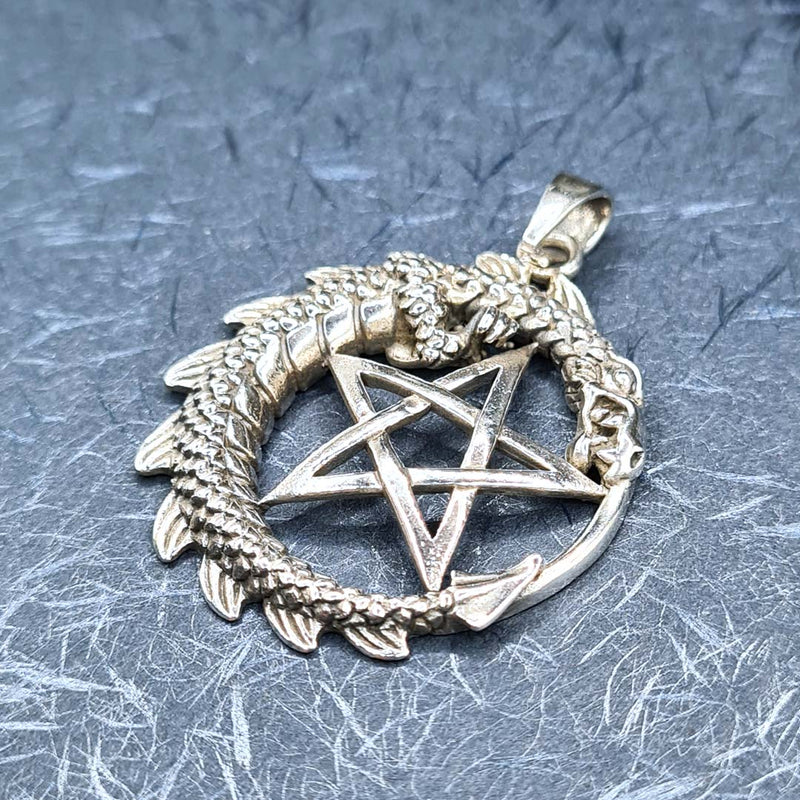 Side shot of 95Sterling Silver Dragon Pentagram Pendant