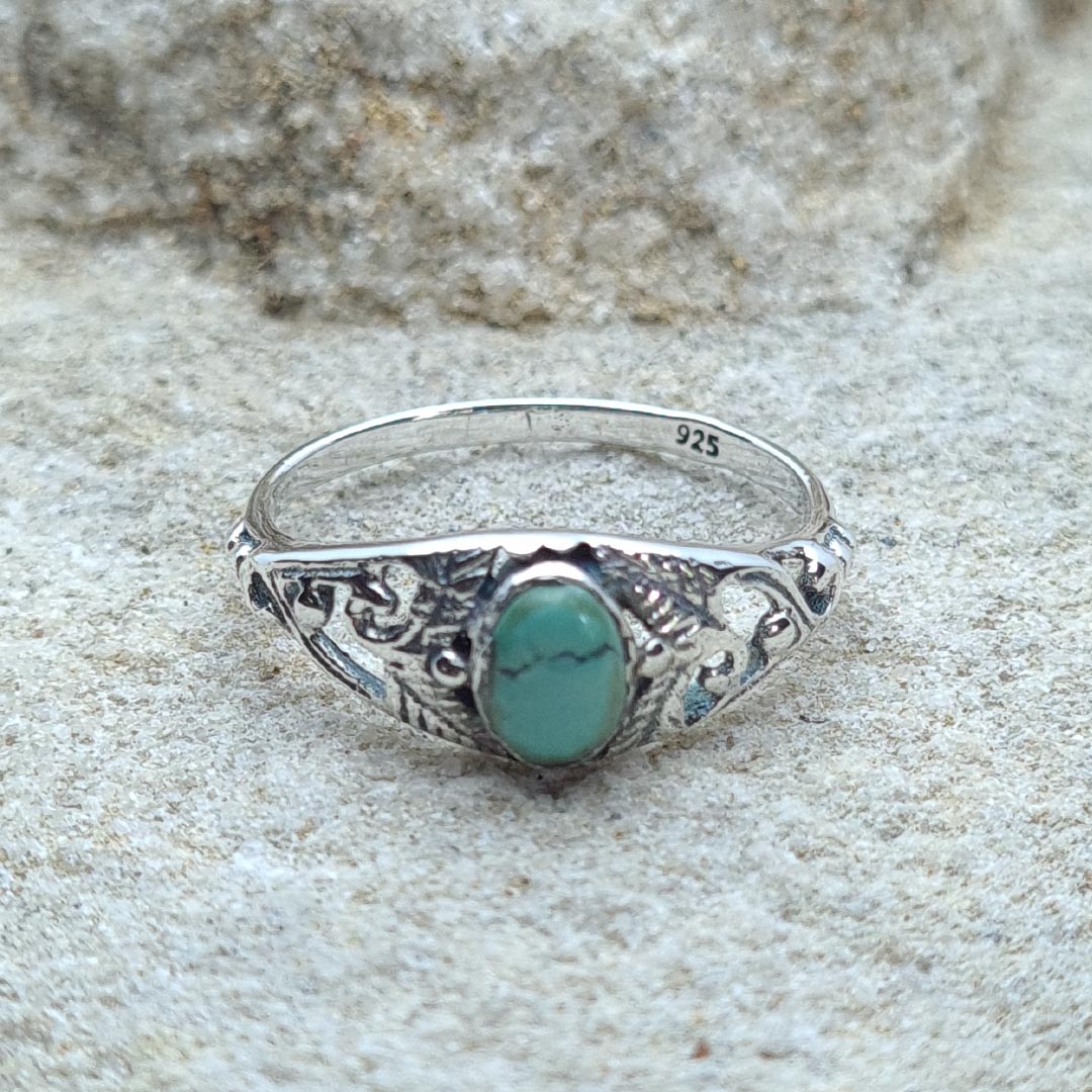 Sterling Silver Fern Leaf Turquoise Ring – Elkai Incantations