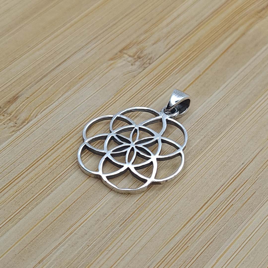 Side shot of 925 Sterling Silver Fine Seed Of Life Pendant