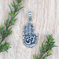Front shot of 925 Sterling Silver Hand of Fatima Om Pendant
