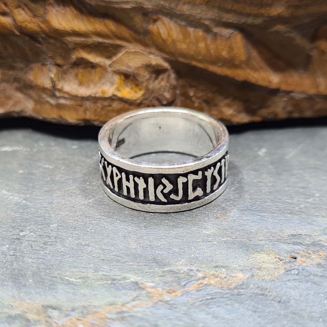Front shot of 925 Sterling Silver Nordic Runes Ring