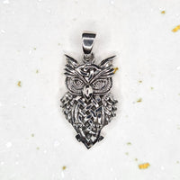 Front shot of 925 Sterling Silver Owl Pendant