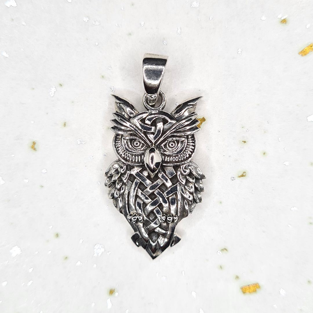 Front shot of 925 Sterling Silver Owl Pendant