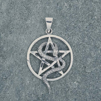 Front shot of Sterling Silver Pentagram With Intertwined Hanging Snake Pendant