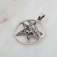 Side shot of 925 Sterling Silver Raven Pentagram Pendant