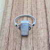 Front shot of 925 Sterling Silver Rectangle Rainbow Moonstone Ring