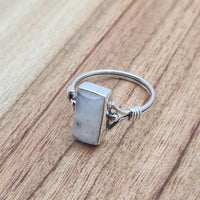 Side shot of 925 Sterling Silver Rectangle Rainbow Moonstone Ring