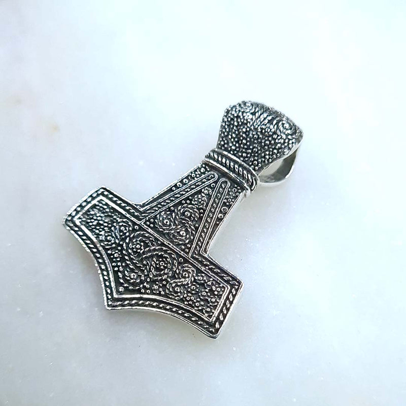 Sterling Silver Thor's Hammer (Mjölnir) Ancient Pendant
